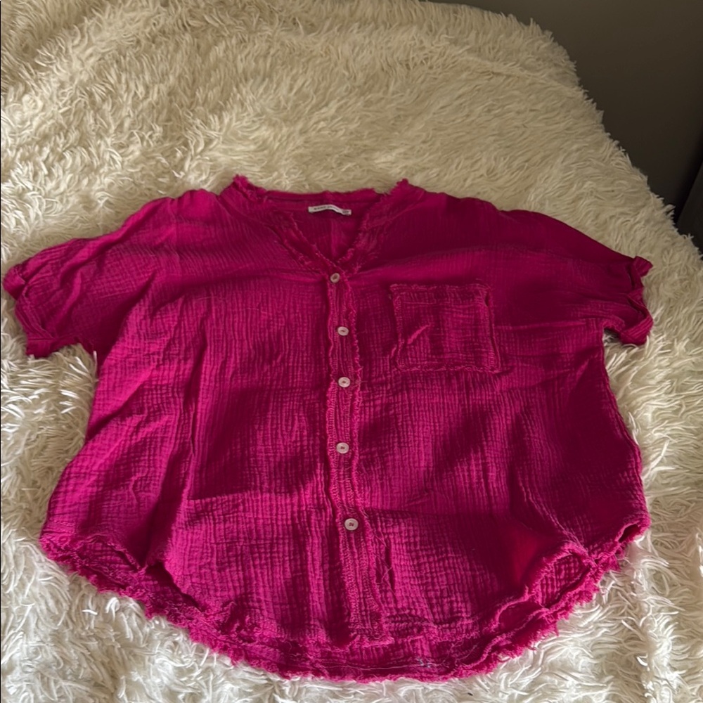 Vibrant Pink Button-Up Blouse